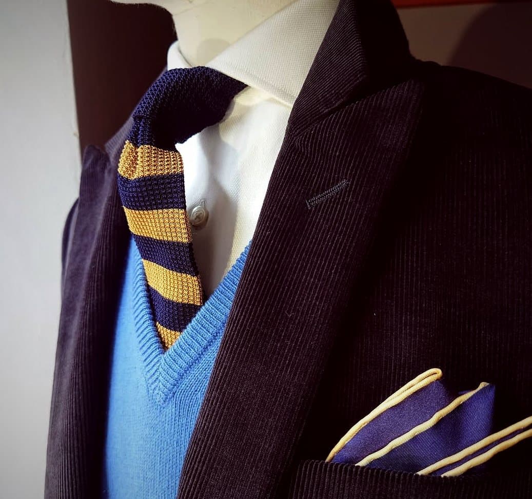 Corduroy, cashmere and a folded pocket square